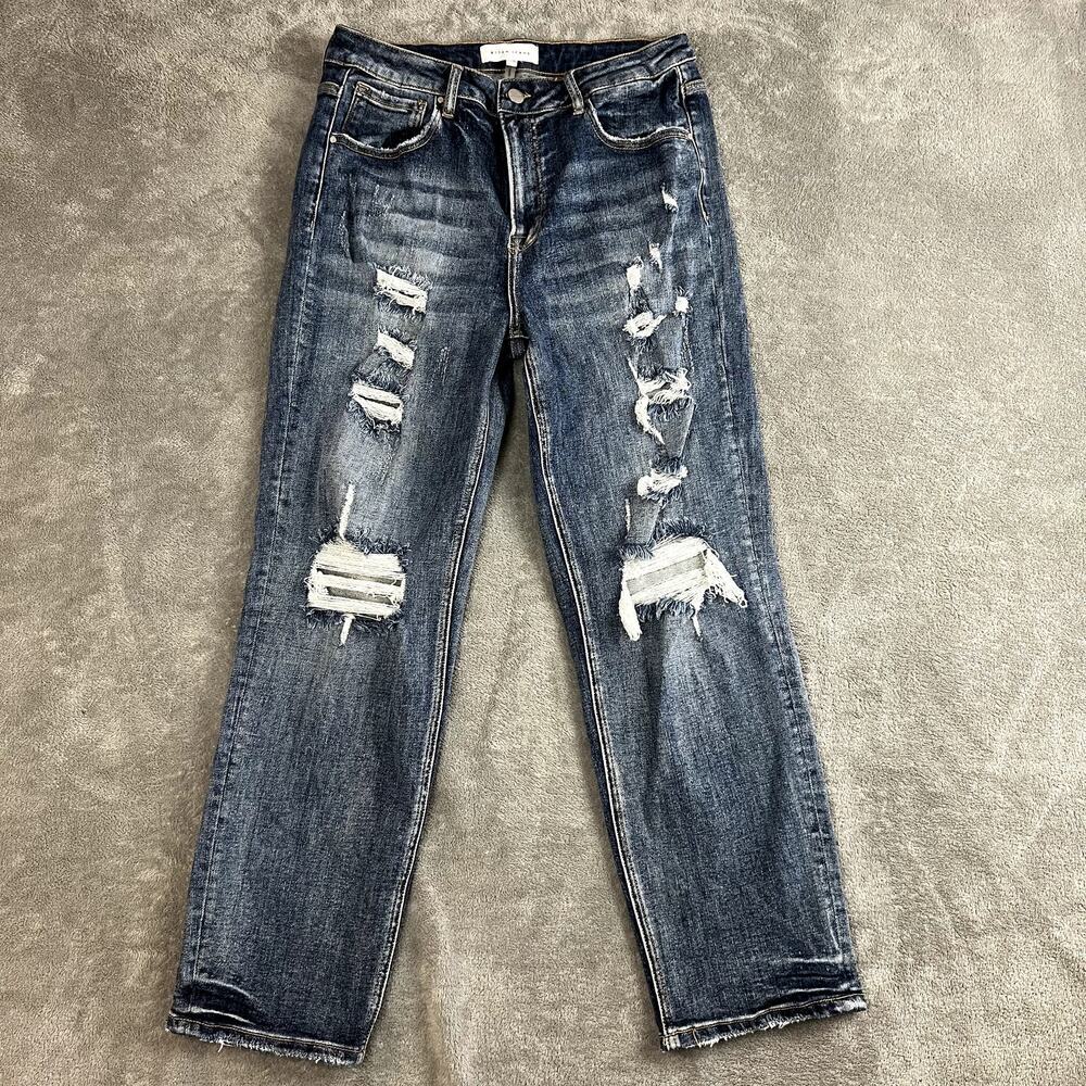 Risen Jeans Womens‎ 11/30 Distressed Dark Wash Straight Leg Patina